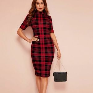 New mock neck tartan bodycon dress